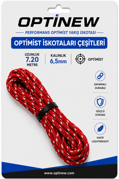 Optimist İskotası - 6.5mm Orta Sertlikte 7.20m Yarış Halatı Beyaz Kırçıllı