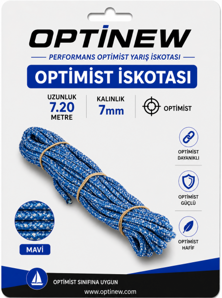 Optimist İskotası - 6.5mm Orta Sertlikte 7.20m Yarış Halatı 1725
