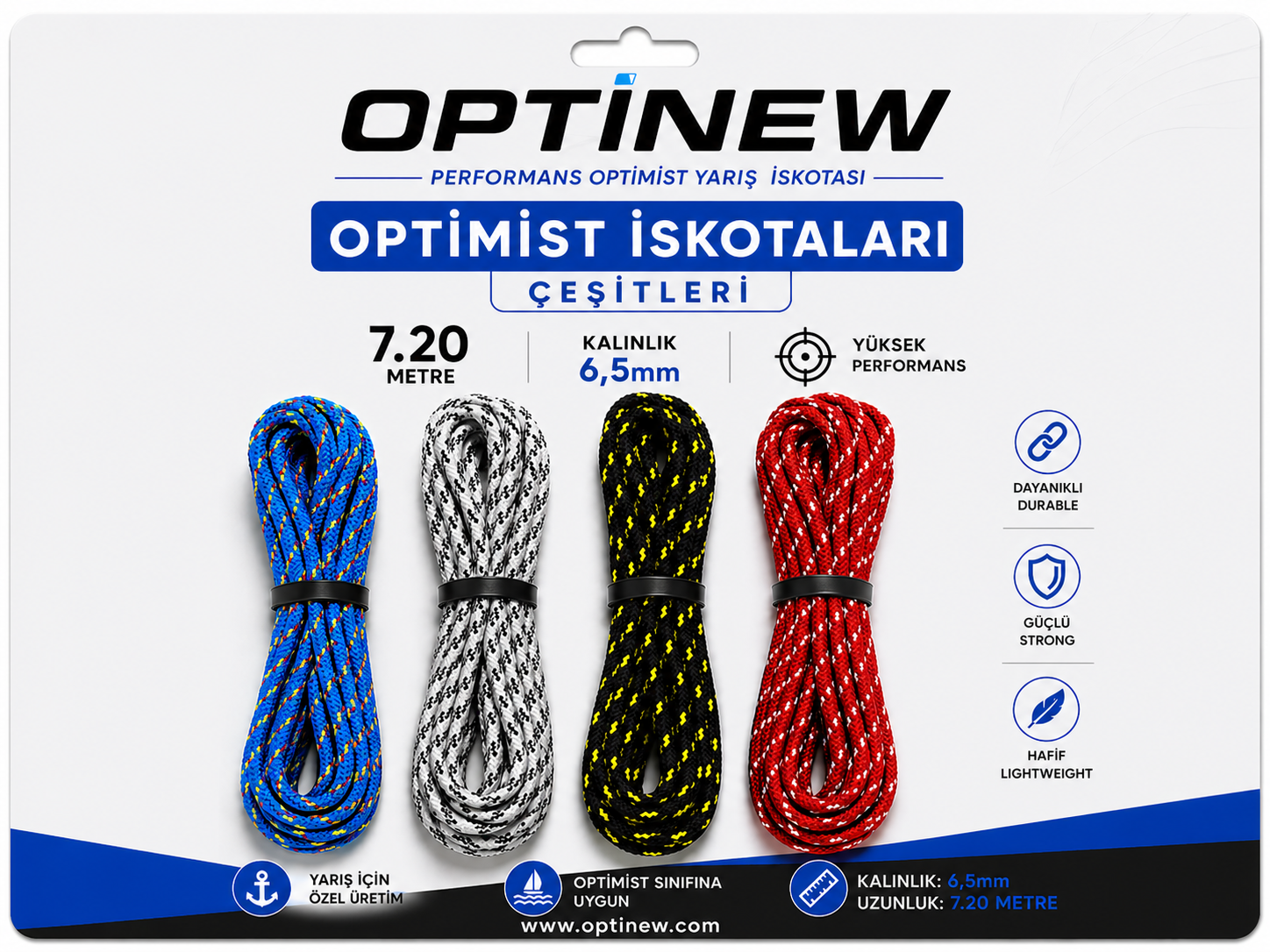 Optimist İskotası - 6.5mm Orta Sertlikte 7.20m Yarış Halatı