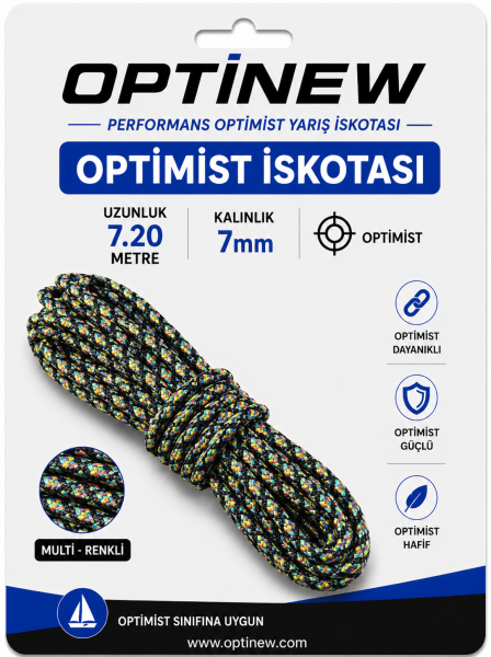 Optimist İskotası 7 mm - Orta Sertlikte 7.20 Metre Yarış Halatı
