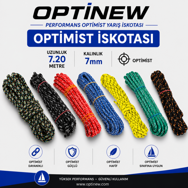 Optimist İskotası 7 mm - Orta Sertlikte 7.20 Metre Yarış Halatı