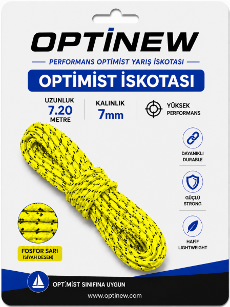 Optimist İskotası 7 mm - Orta Sertlikte 7.20 Metre Yarış Halatı