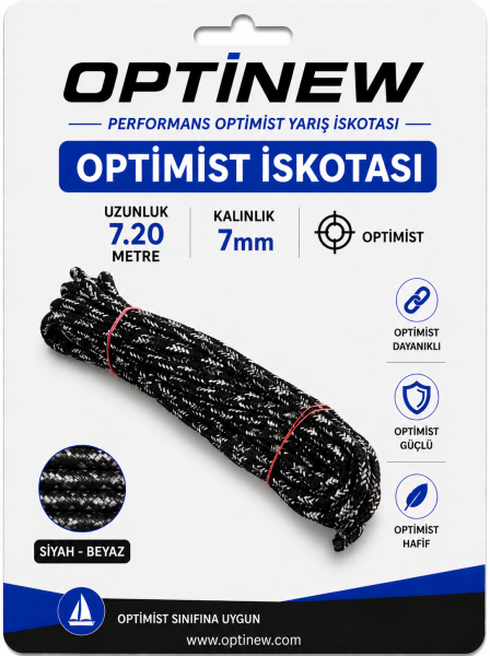 Optimist İskotası 7 mm - Orta Sertlikte 7.20 Metre Yarış Halatı
