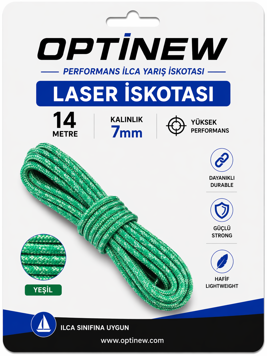 İskota Yeşil Beyaz Kırçıllı 7 mm orta sert 14 metre